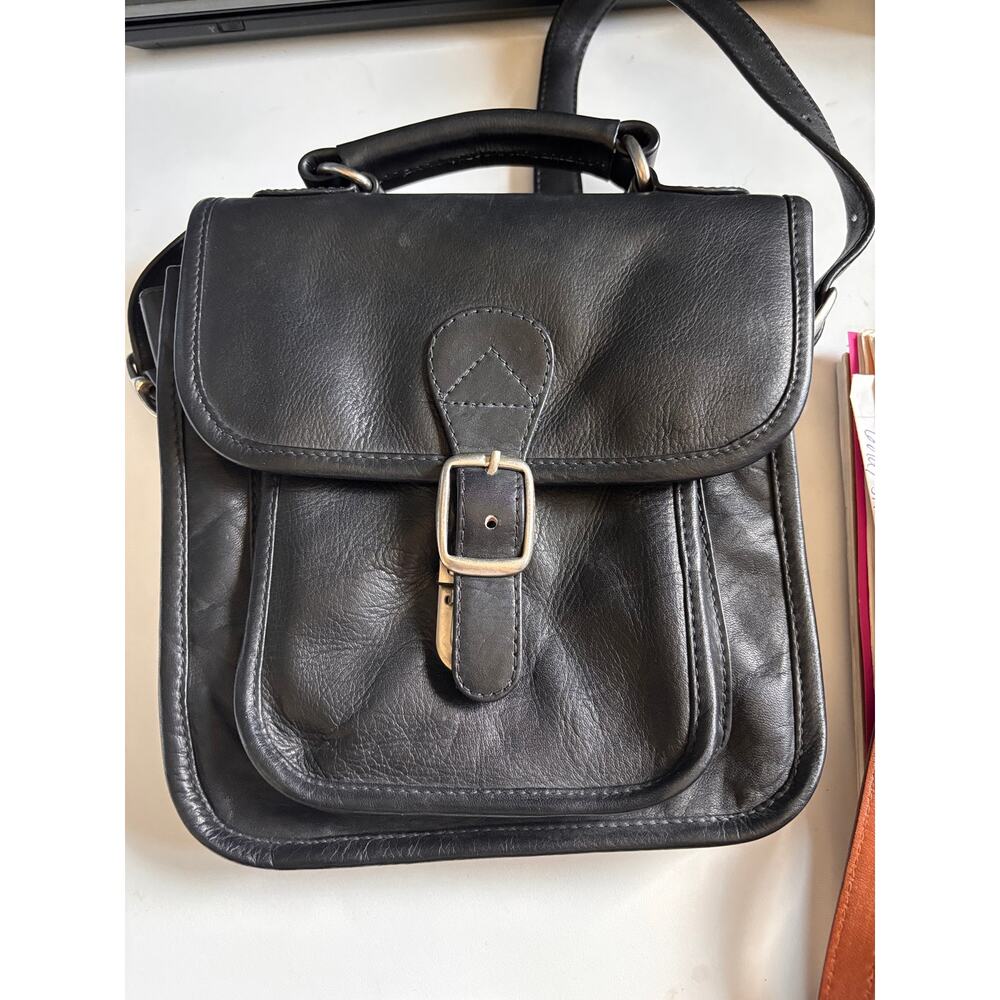 Vintage black leather crossbody bag purse classic